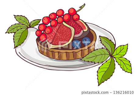 Berry pastry. Sweet color hand drawn tart 136216010