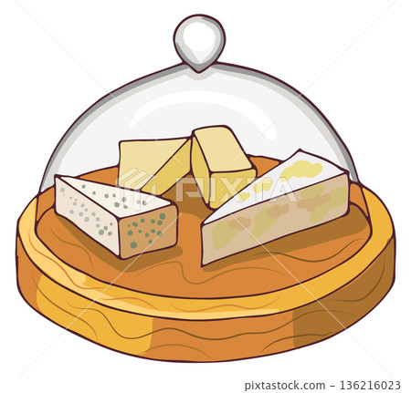 Wooden chees tray with glass lid. Party dinner dish 136216023