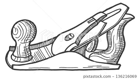Carpenter plane tool sketch. Woodwork instrument drawing Carpenter plane tool sketch. Woodwork instrument drawing 136216069