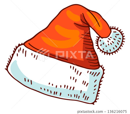 Elf hat. Christmas party accessory color drawing Elf hat. Christmas party accessory color drawing 136216075