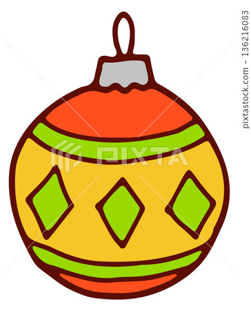 Ornate christmas ball color drawing. Glass sphere Ornate christmas ball color drawing. Glass sphere 136216083