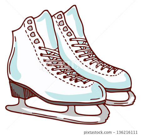 Figure skates hand drawn icon. Winter sport symbol Figure skates hand drawn icon. Winter sport symbol 136216111