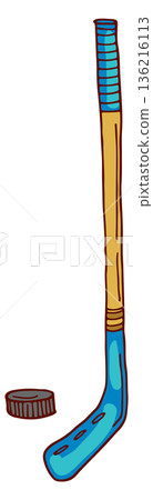 Hockey puck and stick hand drawn sport icon Hockey puck and stick hand drawn sport icon 136216113