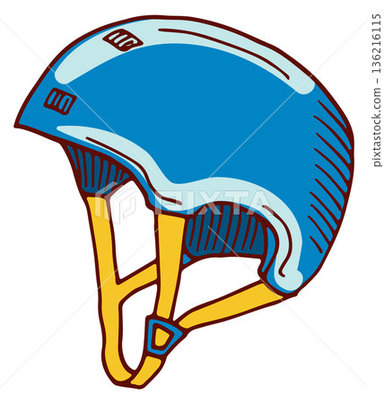 Bike helmet. Winter sport protection hand drawn color icon Bike helmet. Winter sport protection hand drawn color icon 136216115