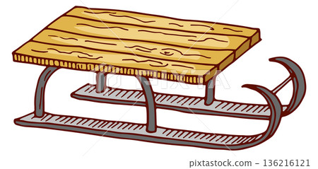 Sled hand drawn color icon. Winter activity Sled hand drawn color icon. Winter activity 136216121