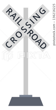 Railroad crossing sign. Train road warning post 136216225
