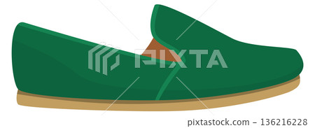 Moccasin shoe. Green comfortable footwear cartoon icon 136216228