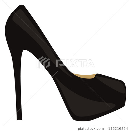 Stiletto black shoe. High heel footwear icon Stiletto black shoe. High heel footwear icon 136216234
