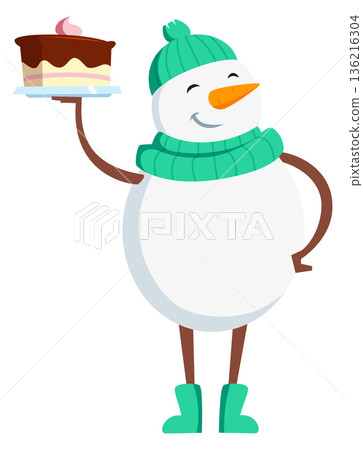 Snowman bake cake. Homemade christmas sweet mascot 136216304