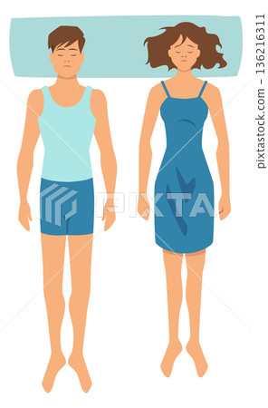 Sleeping position on back. Right pose for men and women Sleeping position on back. Right pose for men and women 136216311