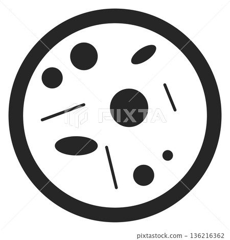 Bacteria sample in magnify glass black icon. Microbiology logo 136216362