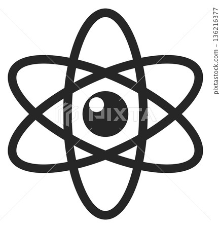 Physics black icon. Atom model. Chemical structure 136216377