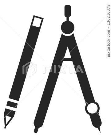 Engineer drawing tools. Technical draft gear icon 136216378