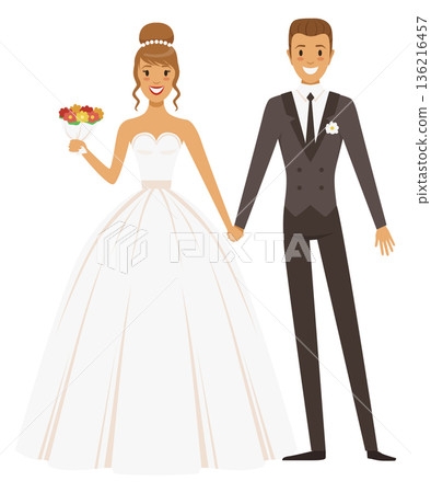 Groom and bride together. Wedding ceremony. Marriage celebration 136216457