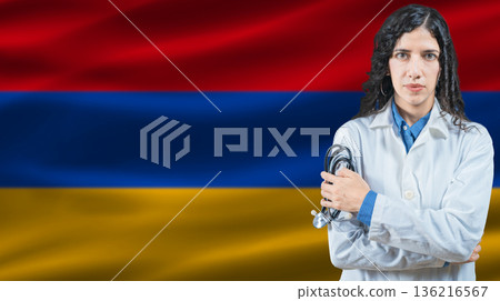 Armenian national health system, Medical professional on Armenia flag background 136216567