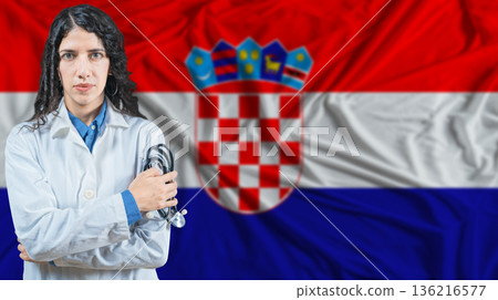 Croatian national health system, Medical professional on Croatia flag background 136216577