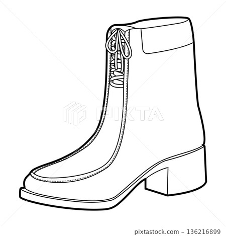 Front lace boot women single line. Lace up block heel boot for office commute and weekend walk. Technical fashion Front lace boot women single line. Lace up block heel boot for office commute and weekend walk. Technical fashion 136216899