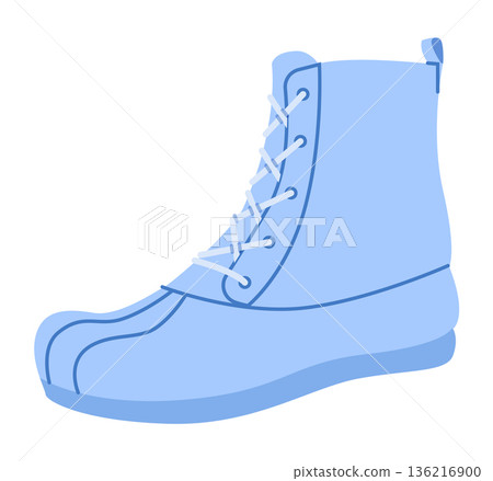 Blue lace-up duck boot women flat pair. Rounded toe with padded collar camping, expedition, photoshoot, adventure Blue lace-up duck boot women flat pair. Rounded toe with padded collar camping, expedition, photoshoot, adventure 136216900