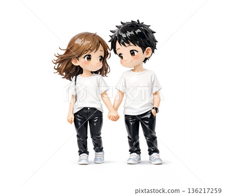 Cute character illustration of a man and woman holding hands 136217259