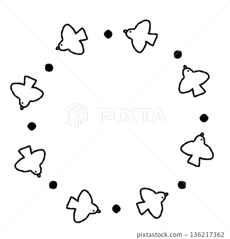 Hand-drawn circular frame material of small birds 136217362