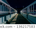 Pedestrian bridge at night, linear composition, horizontal composition 136217583