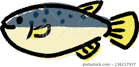 一幅可愛、筆法隨意的河豚插圖 136217957