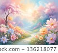 Dreamy scenery of a spring flower field 136218077