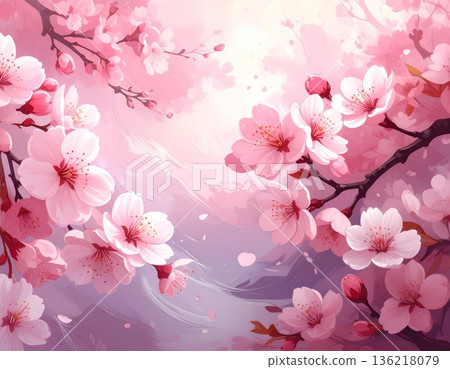 Beautiful cherry blossoms and warm spring atmosphere 136218079