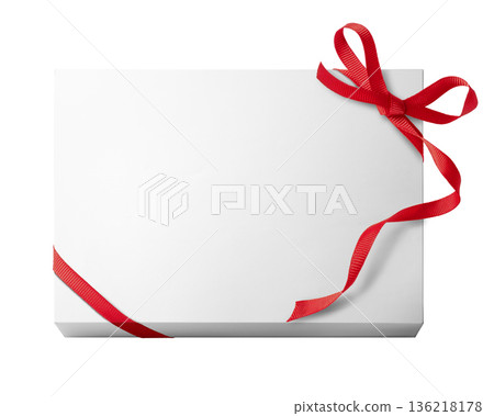 A gift box with a red ribbon. 136218178
