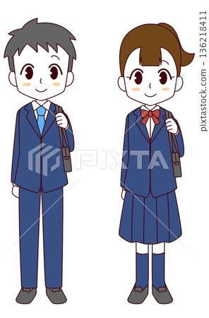 Illustration set of male and female students wearing blazer uniforms 136218411