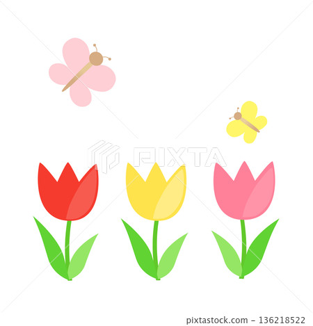 Simple tulip and butterfly illustration 136218522