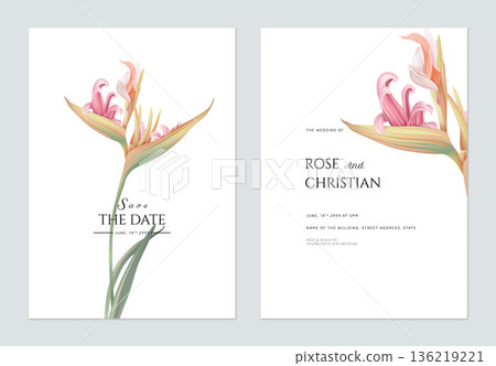 Floral wedding invitation card template design, fancy flower on white Floral wedding invitation card template design, fancy flower on white 136219221