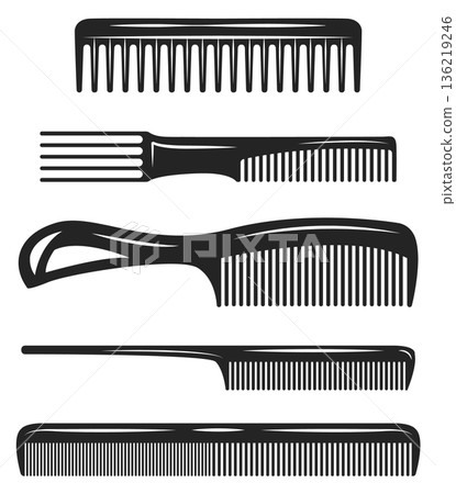 Hair combs set. Hairdresser tools black icon 136219246