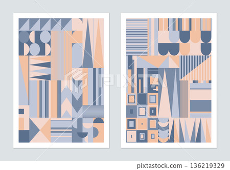 Geometry shapes poster template design, circle and triangle shapes in blue and orange Geometry shapes poster template design, circle and triangle shapes in blue and orange 136219329