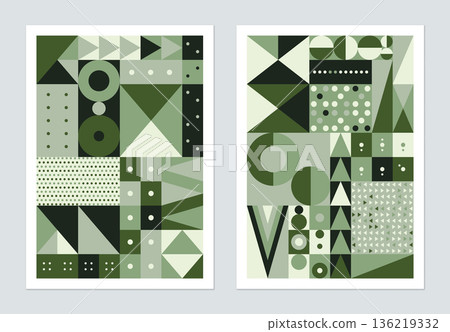 Geometry shapes poster template design, circle and triangle shapes in green Geometry shapes poster template design, circle and triangle shapes in green 136219332