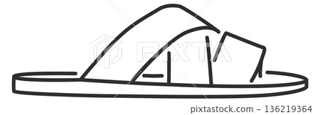 Summer sandal symbol. Outdoor footwear line icon Summer sandal symbol. Outdoor footwear line icon 136219364