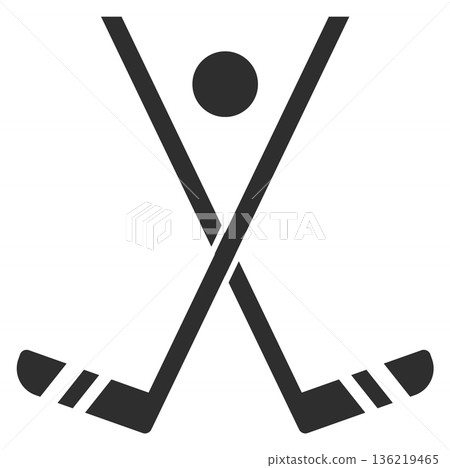 Hockey black icon. Puck and sticks crossed logo Hockey black icon. Puck and sticks crossed logo 136219465