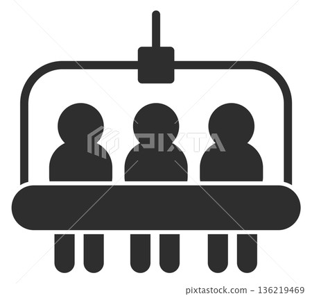 Chairlift black icon. People ride on passenger ropeway 136219469