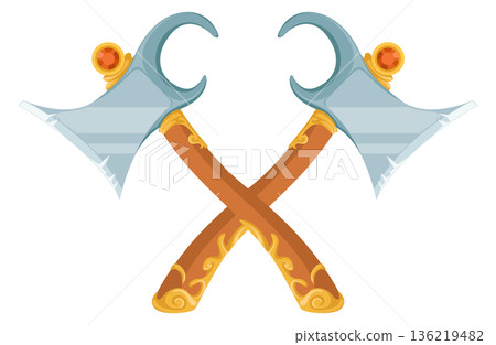 Vintage axe crossed. Cartoon fantasy game icon 136219482
