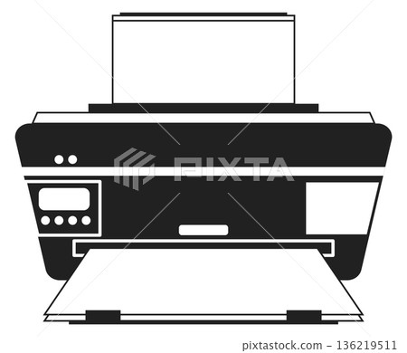 Printer black icon. Print symbol. Office device Printer black icon. Print symbol. Office device 136219511