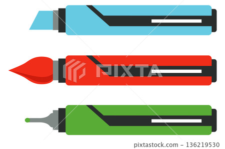 Color marker set. Art instruments. Creative tools 136219530