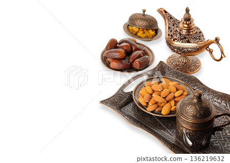 Ramadan items and food, isolated on white, PNG Ramadan items and food, isolated on white, PNG 136219632