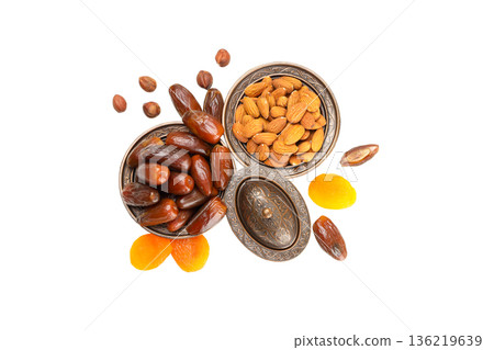 Ramadan treats, top view, isolated on white, PNG Ramadan treats, top view, isolated on white, PNG 136219639