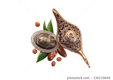 Ramadan, traditional items and food, isolated, PNG 136219640