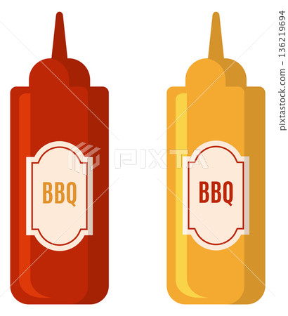 Bbq sauces in plastic bottles. Condiment cartoon icon Bbq sauces in plastic bottles. Condiment cartoon icon 136219694