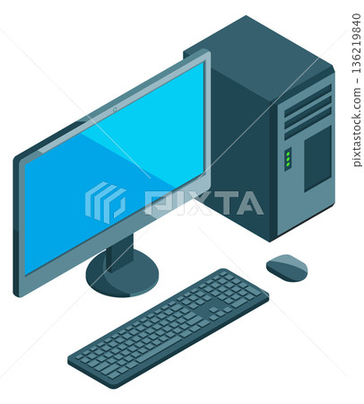 Pc isometric icon. Personal computer cartoon symbol 136219840