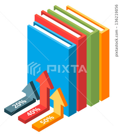 Book sales infographic icon. Bookstore statistics arrows Book sales infographic icon. Bookstore statistics arrows 136219856