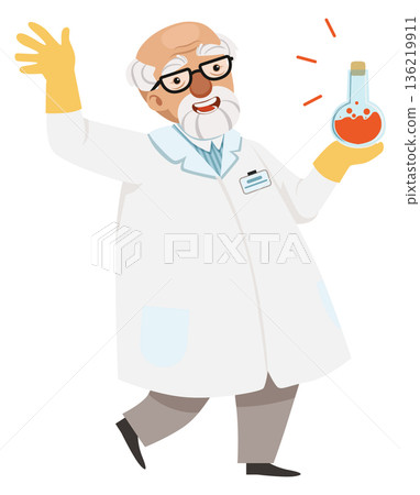 Happy scientist make discovery. Successful chemical experiment Happy scientist make discovery. Successful chemical experiment 136219911
