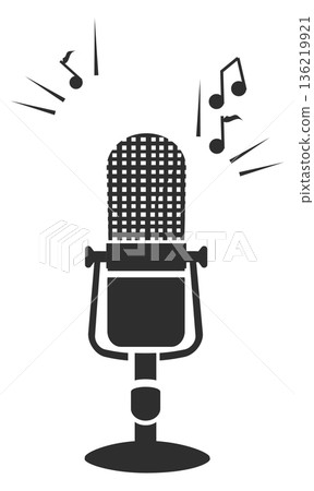Singing microphone black icon. Karaoke or music concert Singing microphone black icon. Karaoke or music concert 136219921