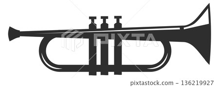 Trumpet black silhouette. Music orchestra brass pipe 136219927